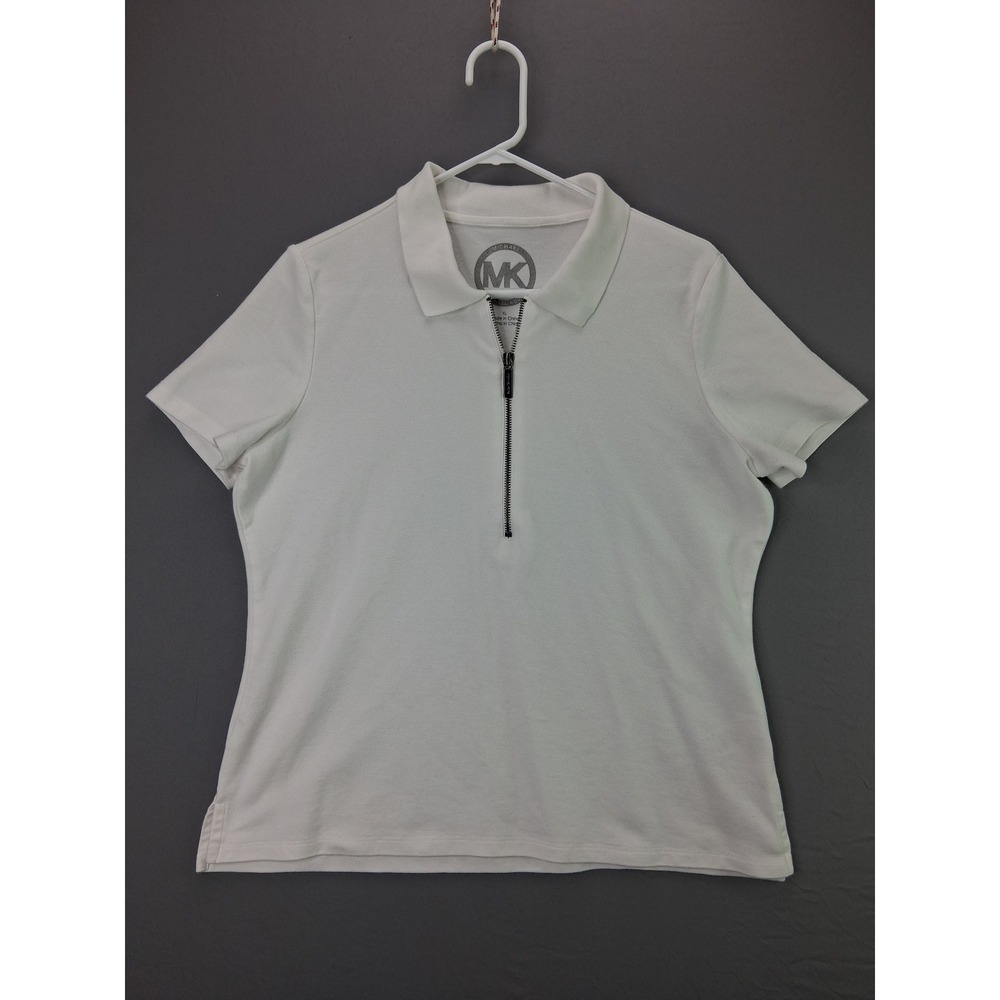 Michael Kors Polo Shirt Womens XL White Quarter Zip Short Sleeve Pique Top